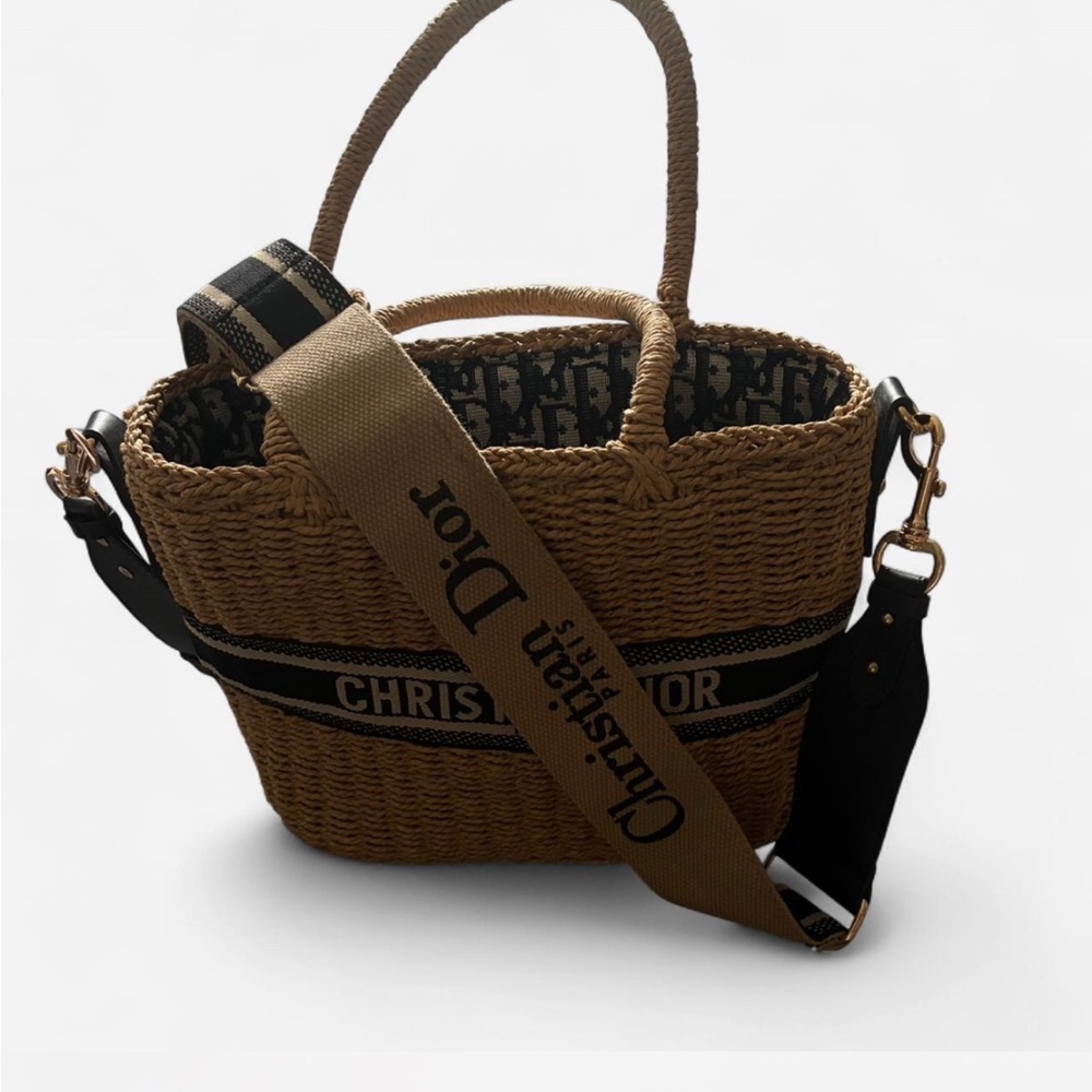 Dior Tan Woven Tote with Black Accents
